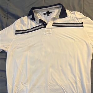 Men's White and Navy Polo Shirt
